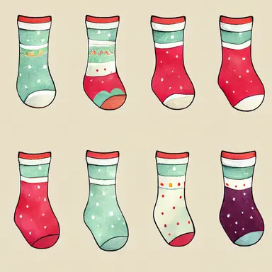 christmas socks, gradient background, in watercolor clipart style