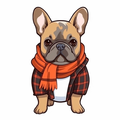french bulldog wearing orange flanel, fall season, transparent background, no text. vector clipart