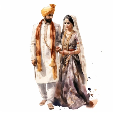 Watercolor hindu bride and groom during anand karaj clipart