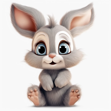 clip art, cartoon, cute, baby bunny, with large eyes, gray fur