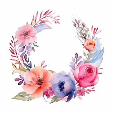 watercolor half floral wreath, clipart