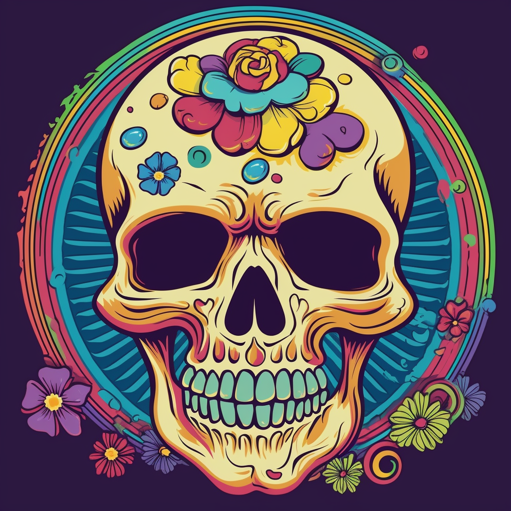 Create a clipart-style illustration of a skull with a Grateful Dead ...