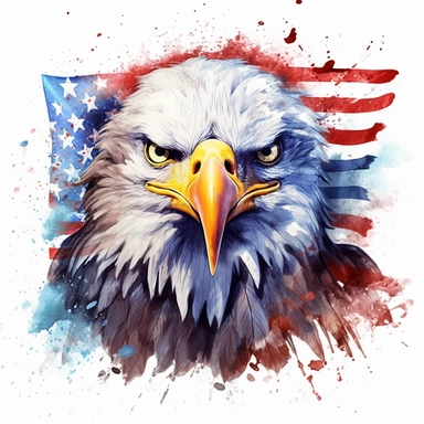 Patriot Eagle American Flag For 4th Of July Watercolor Sublimation Clipart,Cartoon,hyper realistic, intricate detail, illustration style,high solution,on the white background