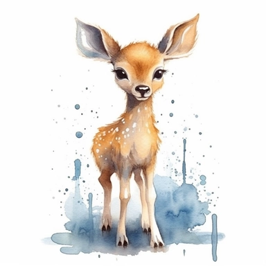 an adorable Deer in the style of watercolour clipart with detailed brush strokes