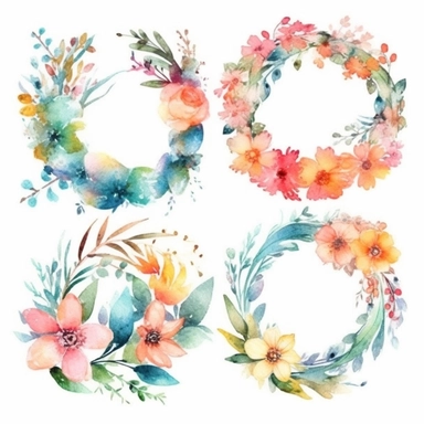 6 watercolor fancy spring clipart, isolated on white background,space out--ar3:2--s1000