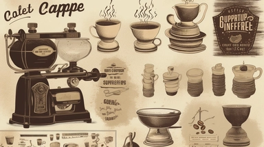 A delightful coffee clipart set featuring various elements related to coffee, including a steaming cup of espresso, a vintage coffee grinder, aromatic coffee beans, and a cozy coffee shop sign, Artwork, digital illustration with a retro and vintage style,