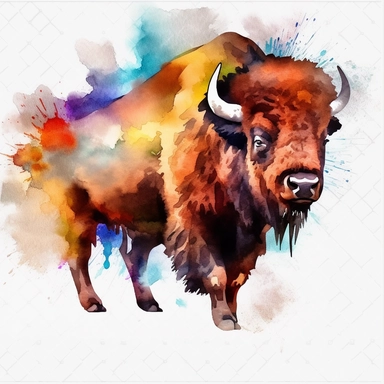 american bison oil painting watercolor clipart graffiti