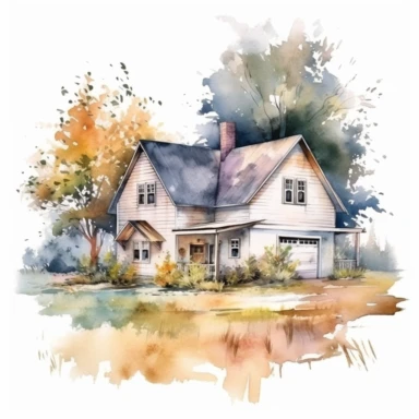 beautiful detailed watercolor farmhouse, clipart, minimalistic, digital art, 4k, rustic