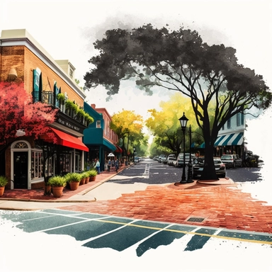 Florida, Orlando, red brick road, watercolor street, van gong, clip art, negative space