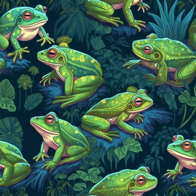 frogs, forest, colored pencil, painting, vector, clipart, dark green background, 4k,