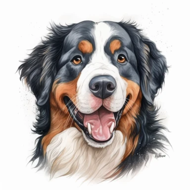 Bernese Mountain Dog clipart, original hand drawing, watercolor, understated and flawless for t shirt and cup printing, happy cute smily Basset Hound , transparent background, realistic painting, portrait without writing , style of the artwork, mood of the aartwork, vector, contour , white background, 8K quality, ultra detailed , without signature and without meaningless lines, clipart, white background, High Quality, no writting background, no writting, ultra detailed, no symbol, without logo a