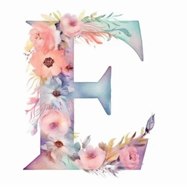 watercolor illustration in soft feminine pastel colors of letter E, high-definition, details, dynamic lighting, uhd, 8k, high-rest, isolated on white background, clipart