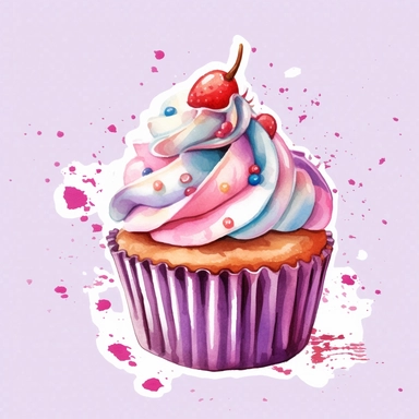 Cupcakes, water color style, clipart, white background transparent background