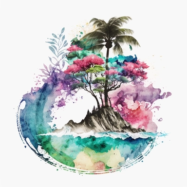 Watercolor Pastel Hawaii Clipart - watercolor surfing tropical island on white background