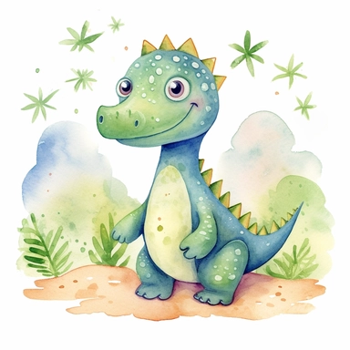 dinosaur cute illustration naive watercolour clean lines clipart