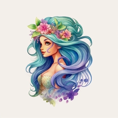 Watercolour animated fairytale whimsical beautiful mermaid pastel hair Disney inspired beautifully detailed perfect facial features PNG image,ultra highly detailed, 18k, sharp focus, bright photo with rich colours digitally enhanced, enhanced graphics, straight, sharp focus, bright lighting, intricate detailed png image ,high definition,300dpi,graphic clipart,computer graphics