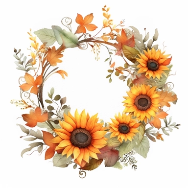 sunflower bouquet clipart flower wreath, in the style of stephanie pui-mun law, holotone printing, dark white and light orange, sony fe 85mm f/1.4 gm, dye-transfer, delicate paper cutouts, southern countryside