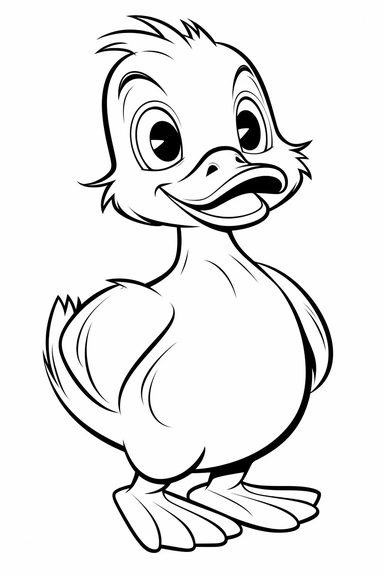 pixar Duck clipart, simple line art, monocromatic, isolated on white background, color image, full body, stroke line art, for toddler coloring, 8k