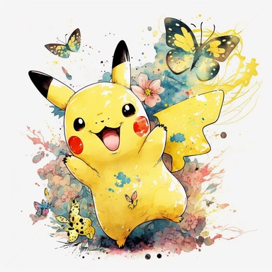 clipart, hand painted, watercolor, vectors, sharp focus, highly detailed, Pikachu ,smile on the face,Chinese New Year, happy Celebration, bright background,Colorful butterfly behind, Cute, Cheerful, pixar style, flowers in the air,wide shot,--vr 9:16