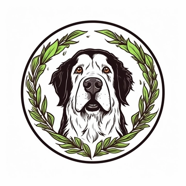 logo, botantical doodling Berenese Mountain dog , head, facing front, cute, circle frame, cartoon clipart, vector, bold line, white isolated background, high definition