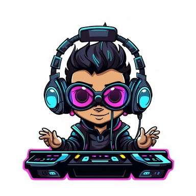 adorable simple cyberpunk Dj clipart, white background, adobe illustrator vector