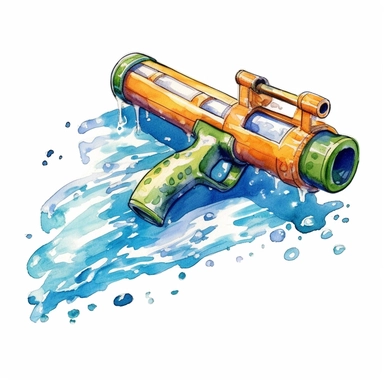 a Pool Party water gun in the style of watercolour clipart with detailed brush strokes