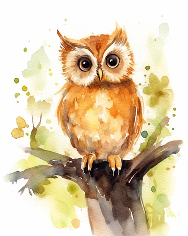 watercolor cute owl in woodlands clipart high quality