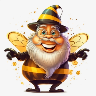 vector cute Bee character wearing wizard custom and wizard element with happy face ,front facing on isolated background,colorful color,with happy face and expression,Animal Sublimation Clipart,no splash watercolor,white background, ultra detailed clipart, cut out image, colorful watercolor realistic, cartoon style, ultra HD, sharp and clean art