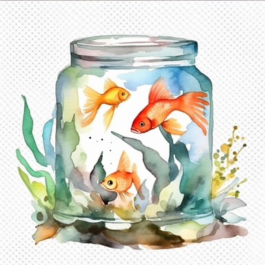 Watercolor fish tank clipart, white isolated background, space out, hd