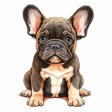 drawing style clip art, cute realistic French bulldog puppy beautifully detailed cute face perfect facial features and ears four perfect legs and paws beautiful cute realistic French bulldog puppy, beautifully detailed, perfectly central position, symmetrical png clipart, 300dpi, graphic clipart,computer graphics,high resolution print graphics