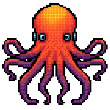 8-bit octopus, vector, outline, clipart