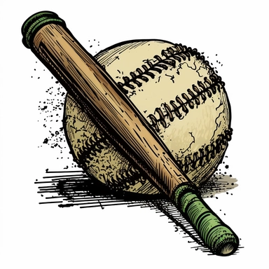 art of *baseball bat and baseball* hand drawn png clip art color