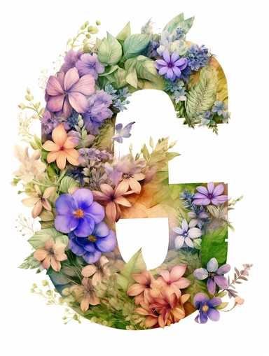 A representation of letter G as an icon in Pastel colour: RGB: 232, 255, 245, boho style with plants details and shading, on white background, insanely detailed, photo realistic,clipart png, realistic, digital painting,fantasy style, realistic, painting, watercolor, 8k, ultra details,