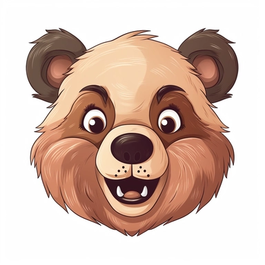 fantasy happy cute bear face, cartoon, clipart, mascot, isolated on white background