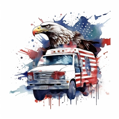American flag, American, America Eagle, one nation under god, Clipart watercolor, architect, travel, truck, eagle bird, no watermark, text, brush , 300 DPI , typography, shapes do not stick together, no text in the picture, on a white background