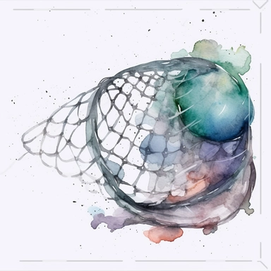 Watercolor fishing net clipart, white isolated background, space out, hd