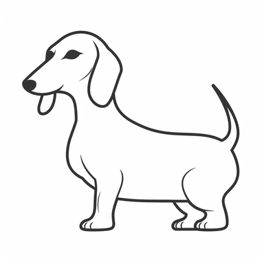 simple outline of a full body Dachshund dog , kids cartoon, minimalist, black on white, lineart, 2d flat file, silhouette, clipart, svg