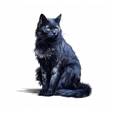 black cat, animal farm, high detailed clipart style, white background, close up