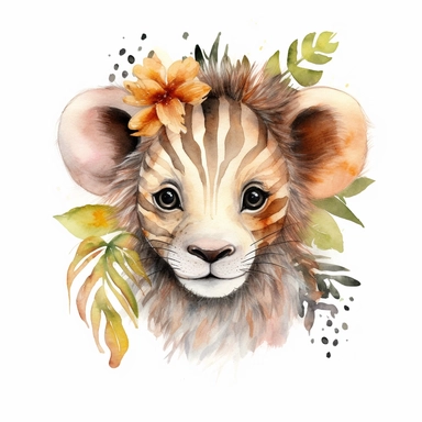 CLIPART, cute, boho, watercolor, isolated funny safari baby 'face animal illustration