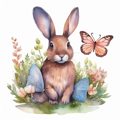 Bunny and butterfly friends cottagecore clipart