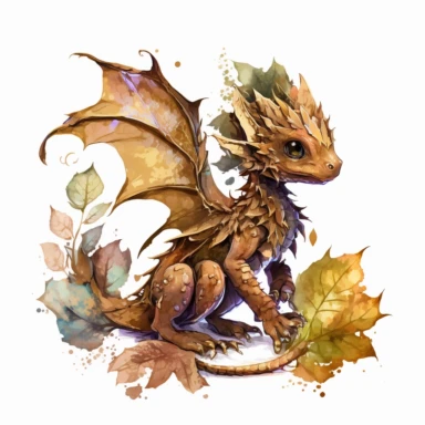 brown fantasy baby dragon, watercolor, clipart