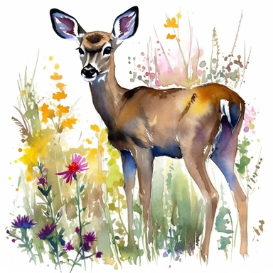 doe in a colorful Meadow Clipart watercolor sketch,