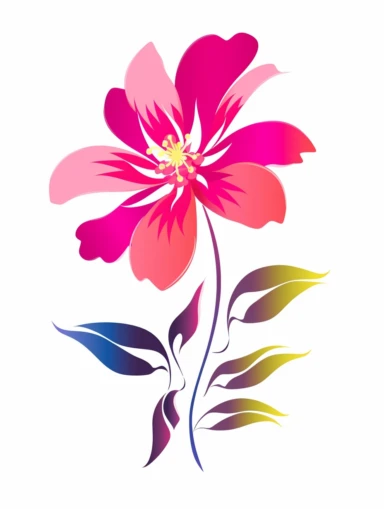 clipart, decorative flower, one per page, flat color clipart, bright hot pink primary colors, isolated on white background,