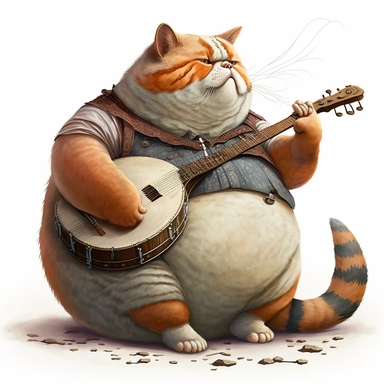 fat cat chilling and playing banjo, clipart 8K