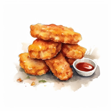 chicken nuggets, clipart, watercolor style, on white background, high quality