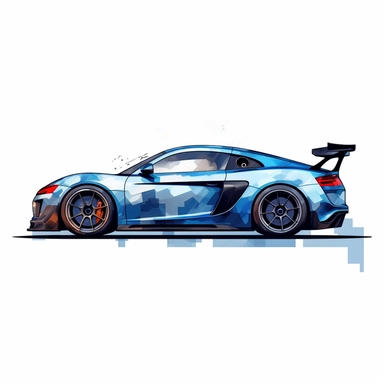 full side view extreme detail watercolour sport car clipart
