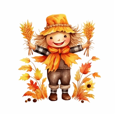 Clipart, cute scarecrow, Thanksgiving, isolated on white background