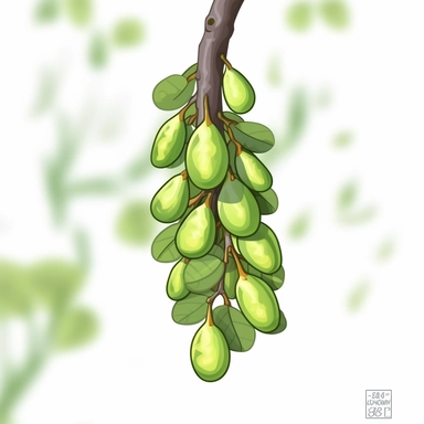 Isometric Sticker Clip Art of Poplar Fruit, children friendly, illustrated in a playful and realistic style, perfect for any special occasion, cut out in the shape of hanging Poplarfruit, with no visible background, giving it the appearance of a sticker, conveying a mystical and whimsical mood, edited with Adobe Photoshop to adjust brightness and contrast, rendered as a transparent PNG file with a high resolution to ensure a crisp and clear image with no pixelation, suitable for various applicat