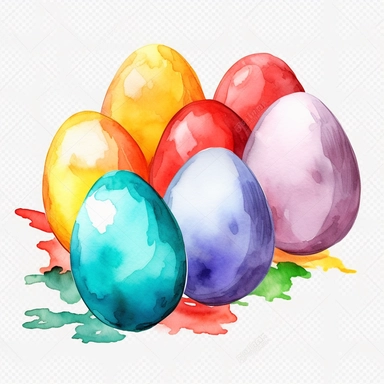 watercolor, spring Easter Eggs png Full body realistic cartoon in 32K UHD cute. 15 cm thick outline. Black color. There was no shadow on the ground. 8k with realistic watercolors and detailed illustrations. PNG clipart, transparent white background