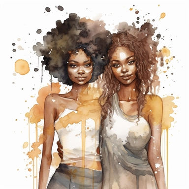 water color black adult sisters clipart